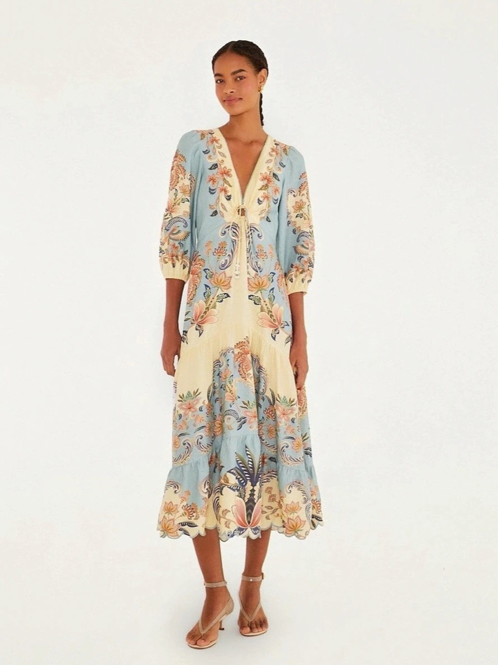 Farm Rio Butter Yellow Boho Beauty Maxi Dress NWT